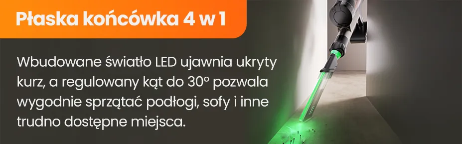 Dołączona płaska dysza ze światłem LED 4 w 1 do odkurzacza pionowego UWANT V600